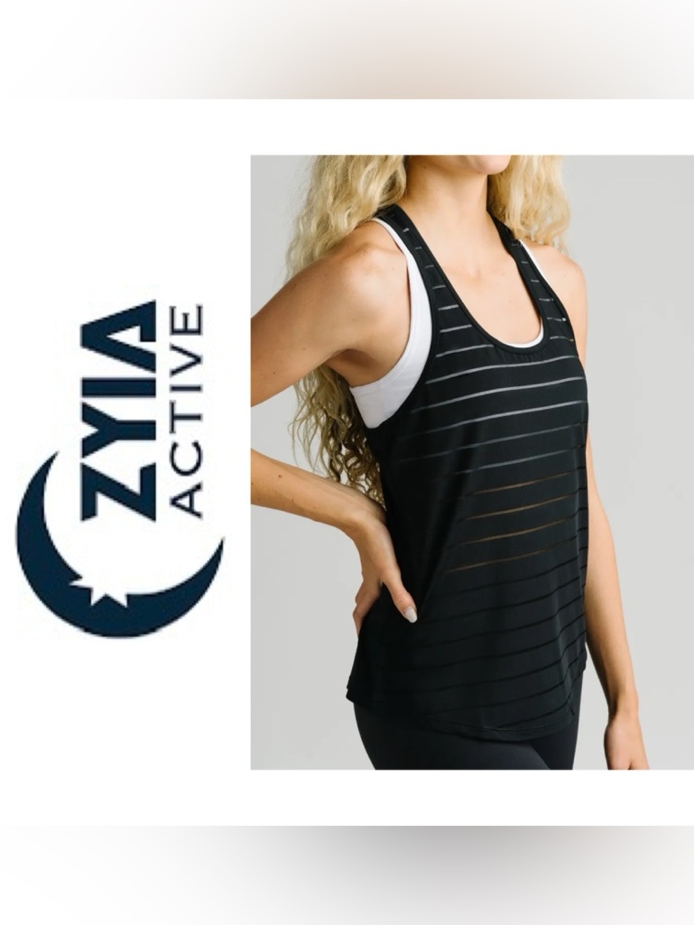 Zyia Green Havana Striped Racerback Tank